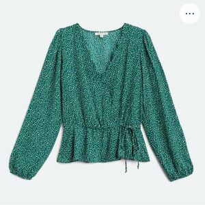 Nine Britton Green Puff Sleeve Tie Front Peplum Blouse